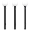vidaXL Conjunto de 3 postes de ilumina&ccedil;&atilde;o com sensor e tomada, 120 cm, pretos, IP44