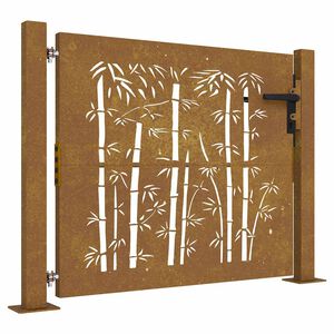 vidaXL Port&atilde;o de jardim 100x100 cm A&ccedil;o Corten Design Bambu