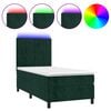 vidaXL Cama box spring c/ colch&atilde;o/LED 100x200 cm veludo verde-escuro