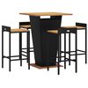 vidaXL 5 pcs conjunto de bar p/ jardim vime PE/ac&aacute;cia maci&ccedil;a preto