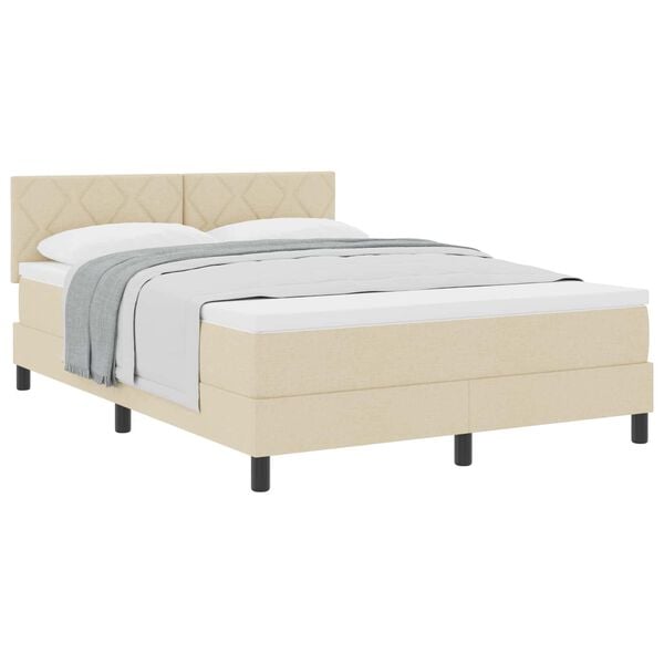 vidaXL Cama Box com colch&atilde;o com cabeceira Creme 160 x 200 cm tecido
