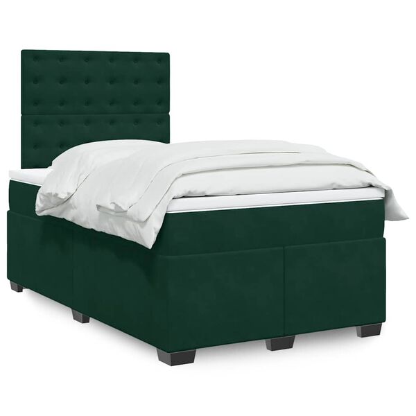 vidaXL Cama boxspring com colch&atilde;o 120x200 cm veludo verde-escuro