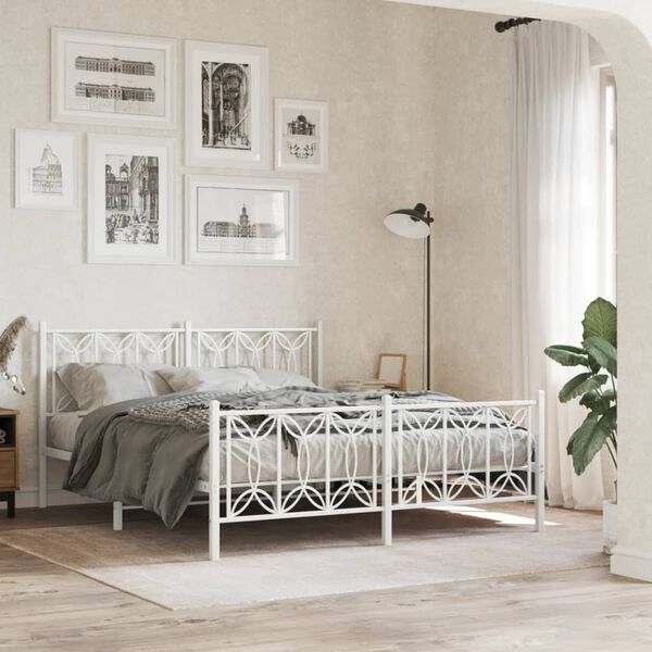 vidaXL Estrutura de cama com cabeceira e pés 150x200 cm metal branco