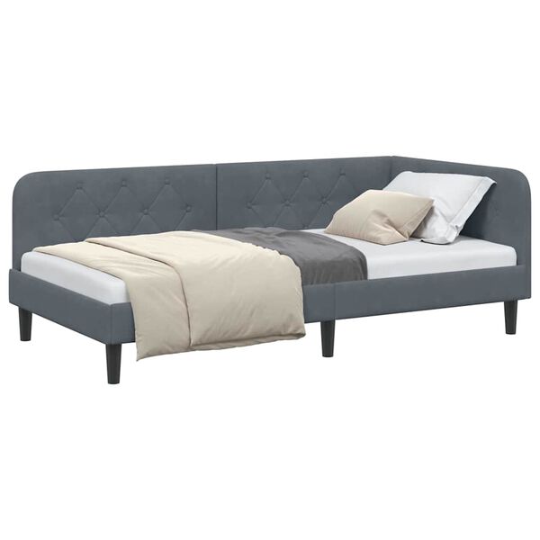 vidaXL Estrutura de Cama de Canto Cinza Escuro 90 x 190 cm Veludo