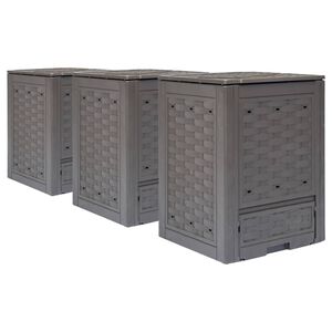 vidaXL Compostores jardim 3pcs 60x60x83cm 900L pl&aacute;stico vime castanho