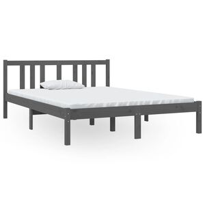 vidaXL Estrutura de cama casal 135x190 cm madeira maci&ccedil;a cinzento