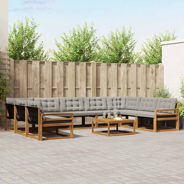 vidaXL Conjunto de Sof&aacute;s para Exterior 10 pcs Cinza Natural e Claro