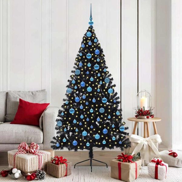 vidaXL &Aacute;rvore de Natal Artificial Pr&eacute;-iluminada Preto 180 cm PVC