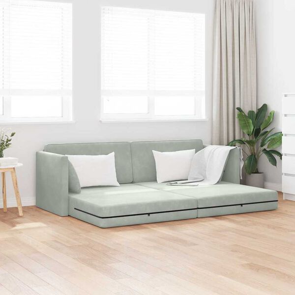 vidaXL Sofá-cama de chão Cinzento-claro 213 x 70 x 77 cm Veludo