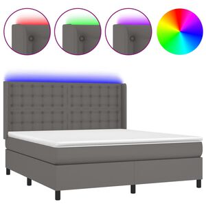 vidaXL Cama box spring c/ colch&atilde;o/LED 180x200cm couro artificial cinza