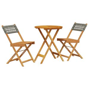 vidaXL 3 pcs conjunto de bistr&ocirc; vime PE e madeira maci&ccedil;a cinzento