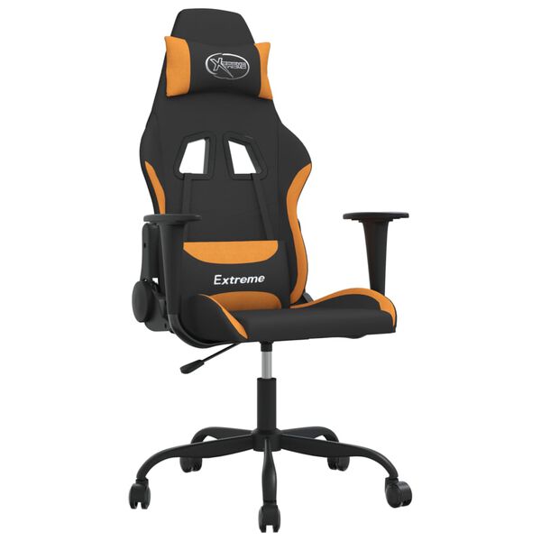 vidaXL Cadeira gaming de massagens tecido preto e laranja