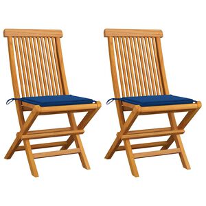 vidaXL Cadeiras de jardim c/ almofad&otilde;es azul real 2 pcs teca maci&ccedil;a