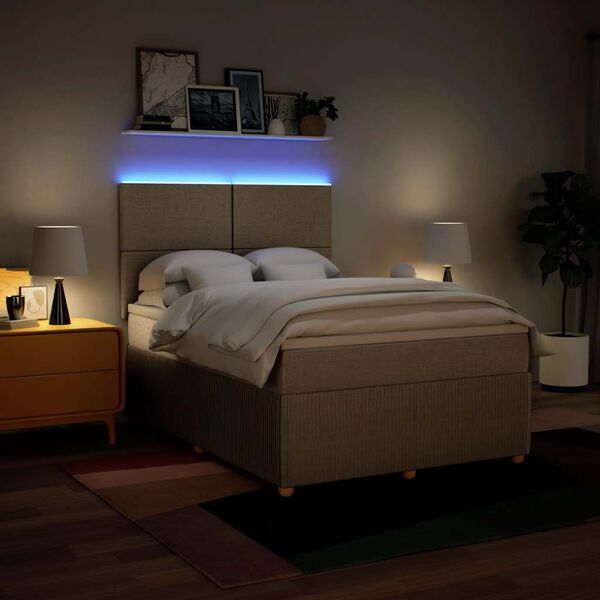 vidaXL Cama com molas/colch&atilde;o 160x200 cm tecido cor creme