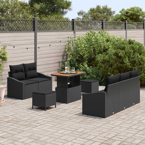 vidaXL Conjunto de Sof&aacute; de Jardim com almofada 8 pcs Preto vime PE