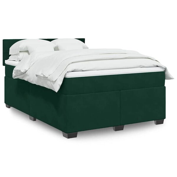 vidaXL Cama com molas/colch&atilde;o 160x200 cm veludo verde-escuro