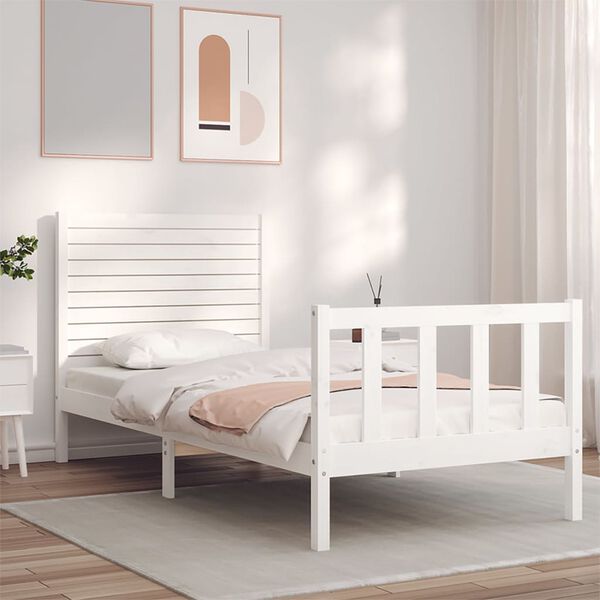 vidaXL Cama sem colch&atilde;o 90x200 cm madeira de pinho maci&ccedil;a branco