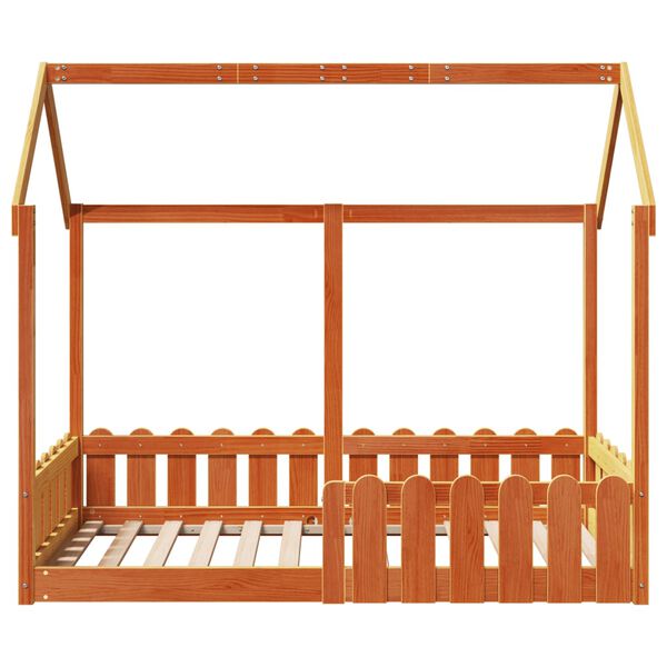 vidaXL Cama infantil formato casa 80x160 cm pinho maci&ccedil;o castanho-mel