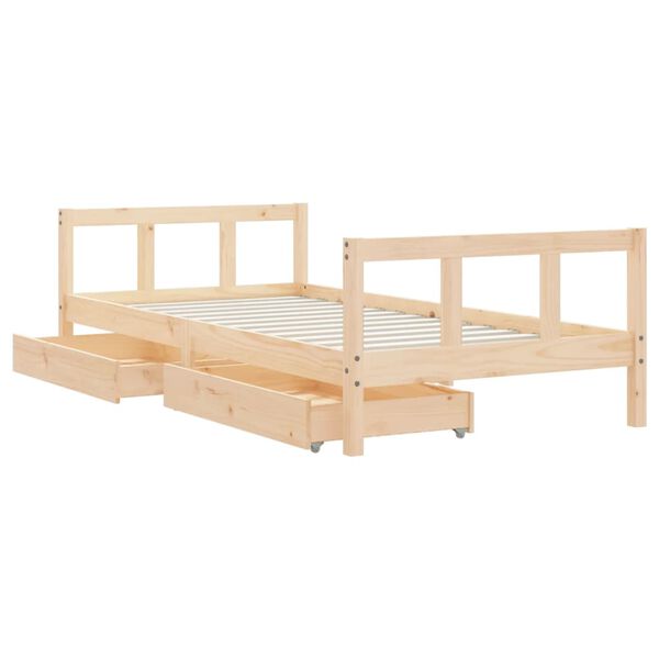 vidaXL Estrutura de cama infantil c/ gavetas 90x190 cm pinho maci&ccedil;o