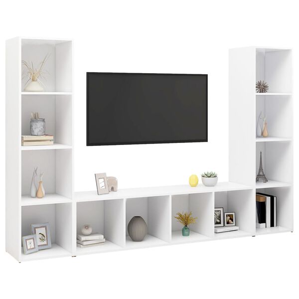 vidaXL Móveis de TV 3 pcs 142,5x35x36,5 cm contraplacado branco