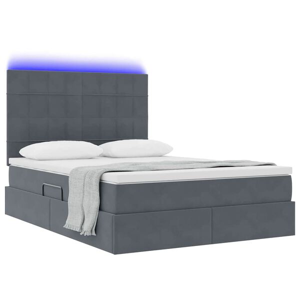 vidaXL Cama com arruma&ccedil;&atilde;o e LED Cinza Escuro 140 x 200 cm Veludo
