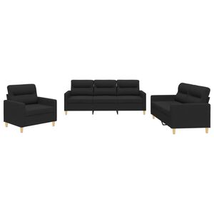 vidaXL 3 pcs conjunto de sof&aacute;s com almofad&otilde;es tecido preto
