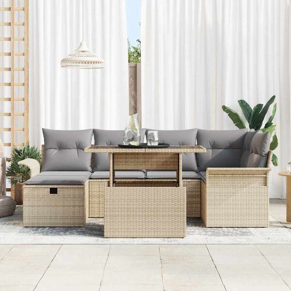 vidaXL Conjunto de Sofá de Jardim 7 pcs Bege Rattan Sintético