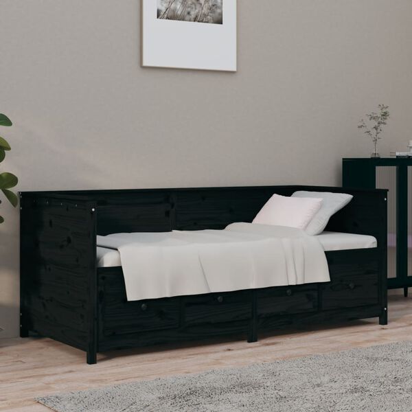 vidaXL Sof&aacute;-cama 75x190 cm madeira de pinho maci&ccedil;a preto