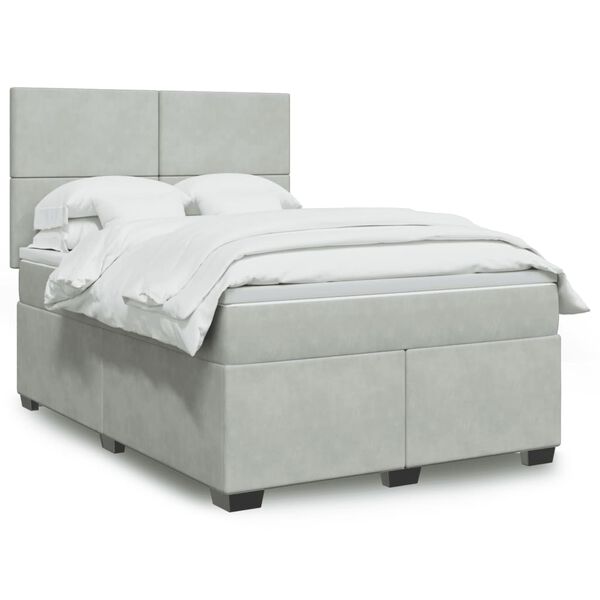 vidaXL Cama com molas/colch&atilde;o 140x190 cm veludo cinzento-claro