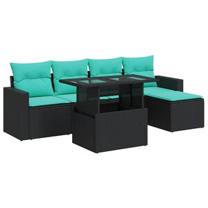 vidaXL 6 pcs conjunto sof&aacute;s jardim c/ almofad&otilde;es vime PE/ac&aacute;cia preto