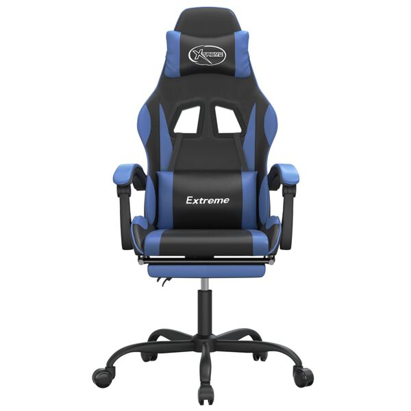 vidaXL Cadeira gaming c/ apoio para p&eacute;s couro artificial preto e azul