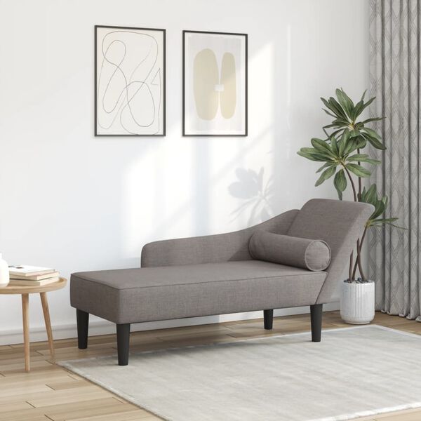 vidaXL Chaise lounge com almofadões tecido cinzento-acastanhado