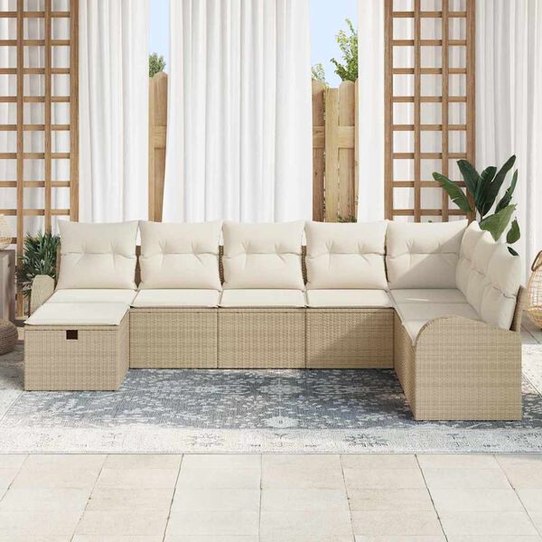 vidaXL Conjunto de Sof&aacute; de Jardim 8 pcs Bege Rattan Sint&eacute;tico