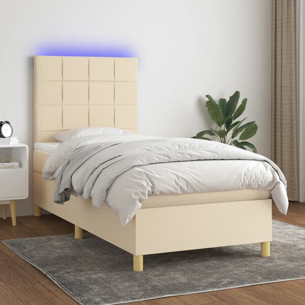 vidaXL Cama box spring c/ colch&atilde;o e LED 80x200 cm tecido cor creme