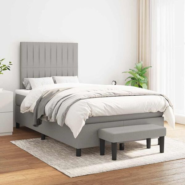 vidaXL Cama boxspring com colch&atilde;o 120x190 cm tecido cinzento-claro