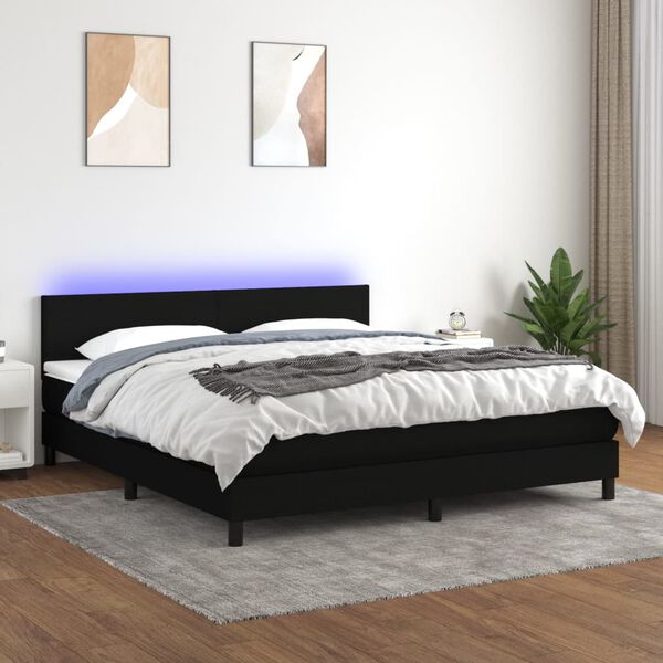 vidaXL Cama box spring c/ colch&atilde;o e LED 180x200 cm tecido preto