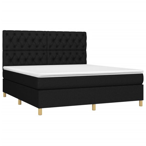 vidaXL Cama box spring c/ colch&atilde;o e LED 160x200 cm tecido preto