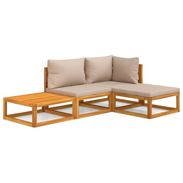 vidaXL 4pcs conj. lounge jardim madeira c/almofadões cinza-acastanhado