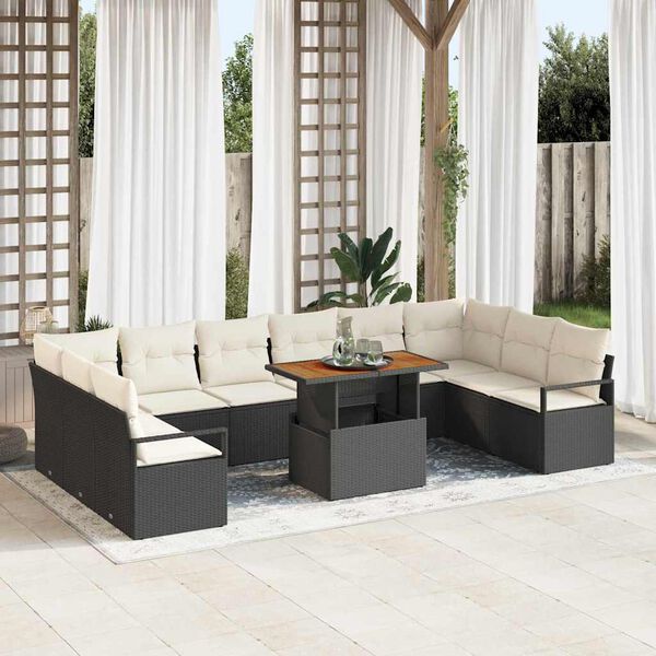 vidaXL Conjunto de Sof&aacute; de Jardim com almofada 11 pcs Preto e Creme
