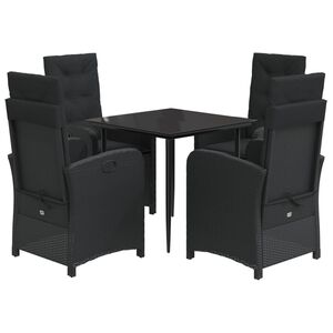 vidaXL 5 pcs conjunto de jantar p/ jardim c/ almofad&otilde;es vime PE preto