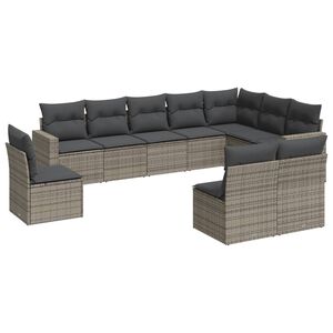 vidaXL 10 pcs conjunto sof&aacute;s de jardim c/ almofad&otilde;es vime PE cinzento