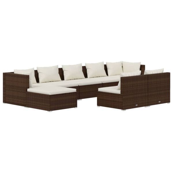 vidaXL 9 pcs conjunto lounge de jardim c/ almofadões vime PE castanho
