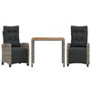 vidaXL 3 pcs conjunto de jantar p/ jardim c/ almofad&otilde;es vime PE cinza