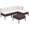 vidaXL 5 pcs conjunto lounge jardim c/ almofad&otilde;es vime PE castanho