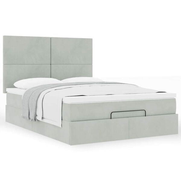 vidaXL Estrutura de cama otomana com colchões 140x190cm cinzento claro