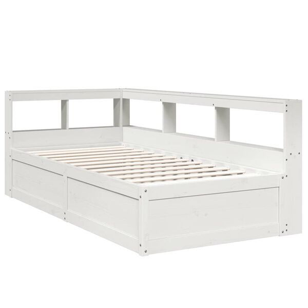 vidaXL Cama com estante sem colch&atilde;o 90x200 cm pinho maci&ccedil;o branco