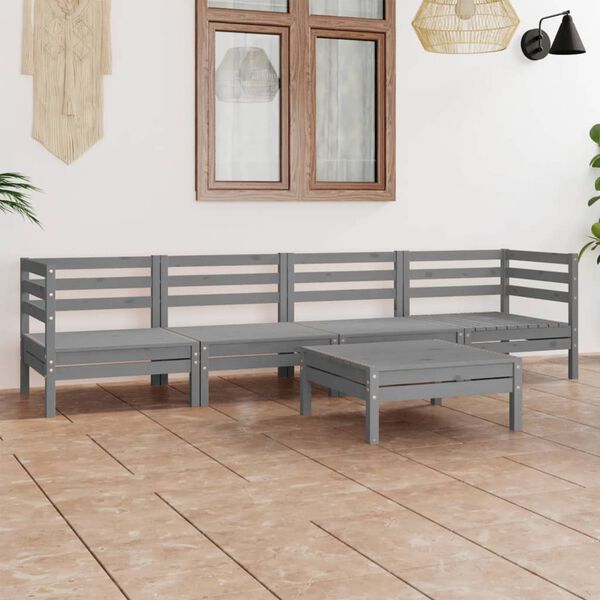 vidaXL 5 pcs conjunto lounge de jardim pinho maci&ccedil;o cinzento