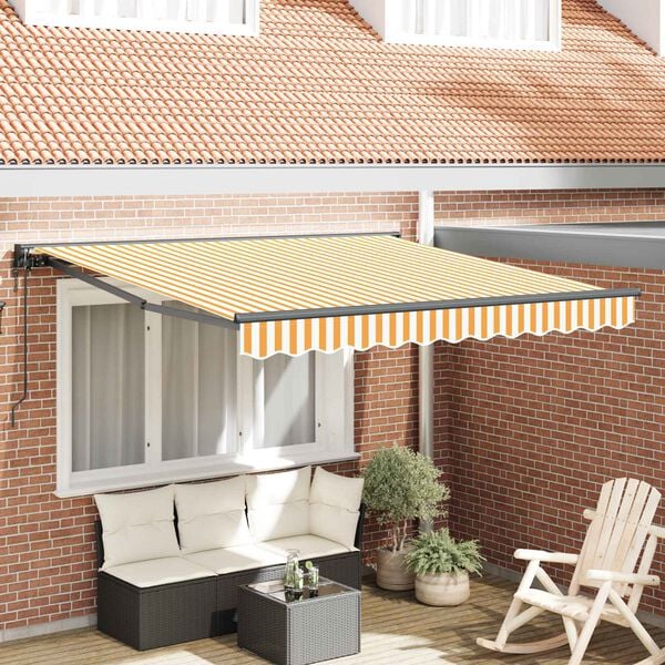 vidaXL Toldo Retr&aacute;til Amarelo e Branco 300 x 250 cm Alum&iacute;nio e Tecido