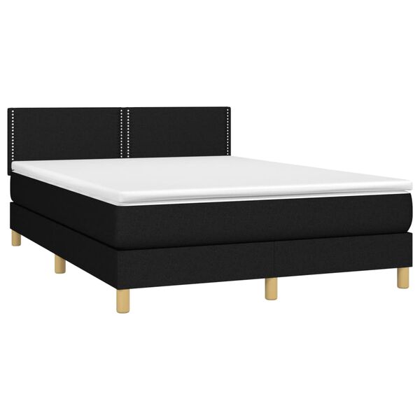 vidaXL Cama box spring c/ colch&atilde;o e LED 140x190 cm tecido preto