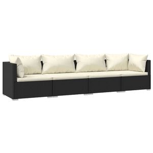 vidaXL 4 pcs conjunto lounge de jardim c/ almofad&otilde;es vime PE preto